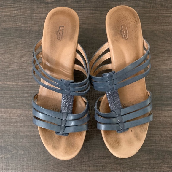UGG blue leather wedge sandals size 7.5 - Picture 7 of 13